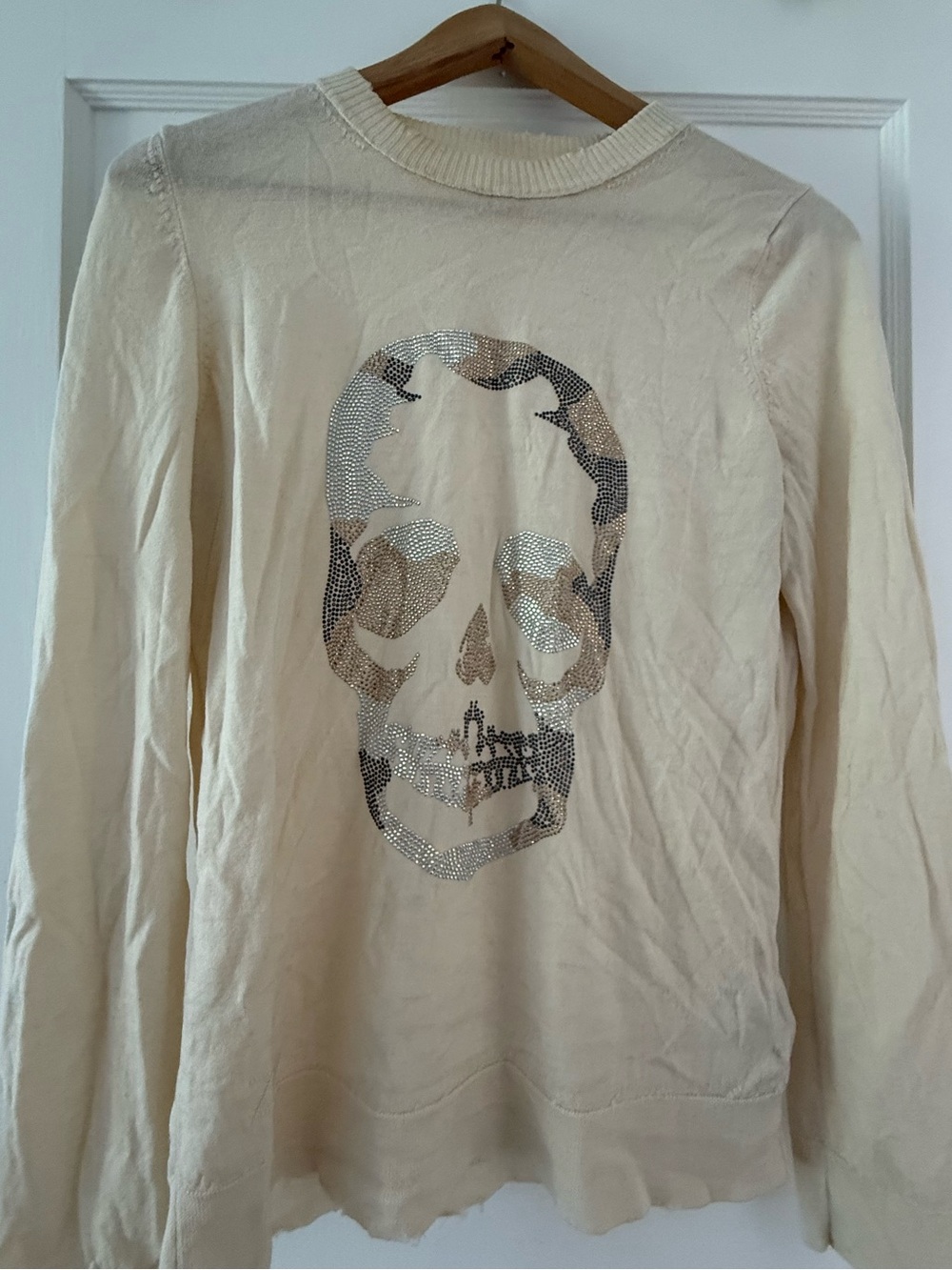 Zadig & Voltaire Cream Merino Wool Sweater with Skull Detail size M